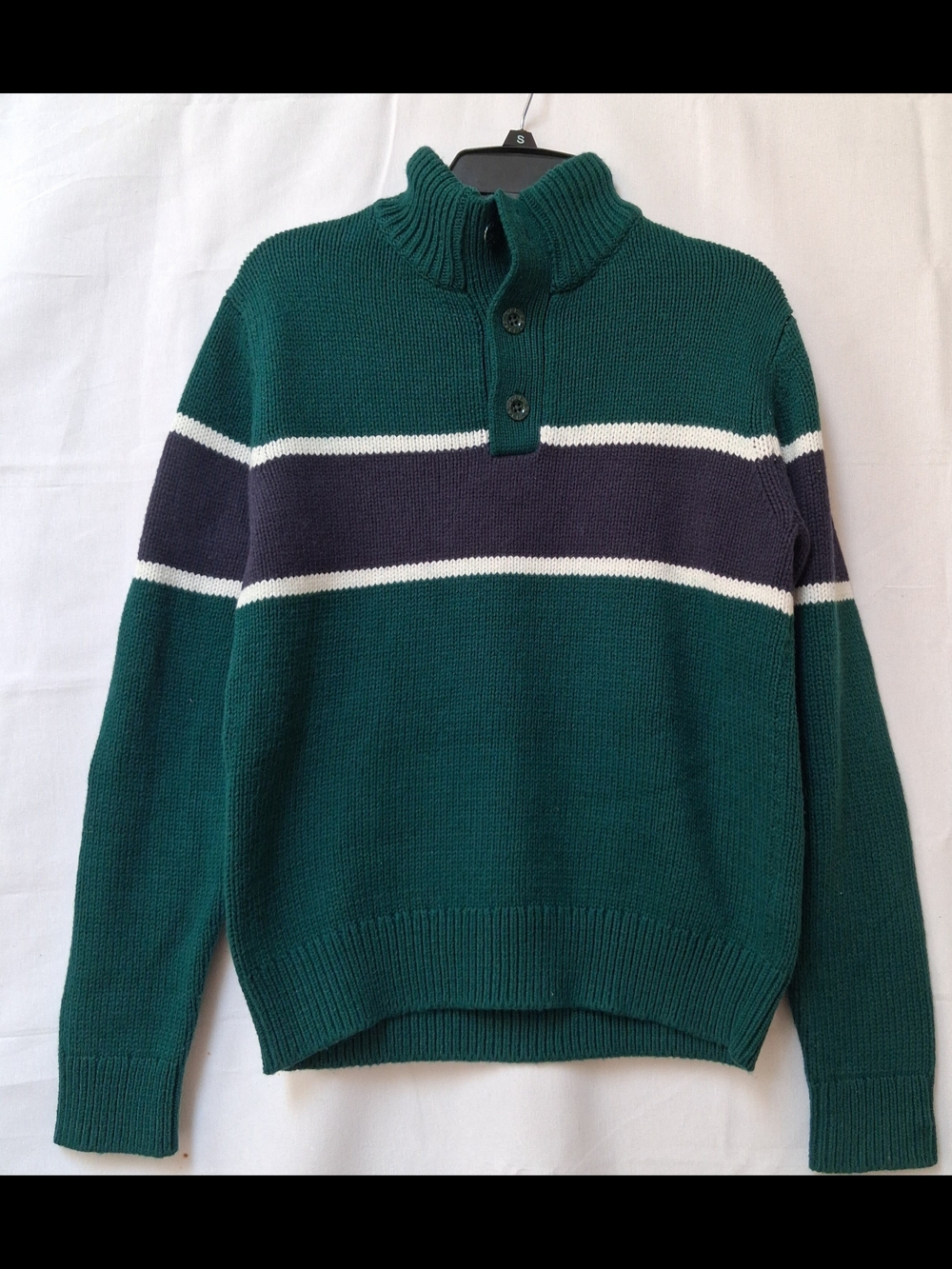 GAP Teal Green Stripe Half-Placket Kids Sweater XL